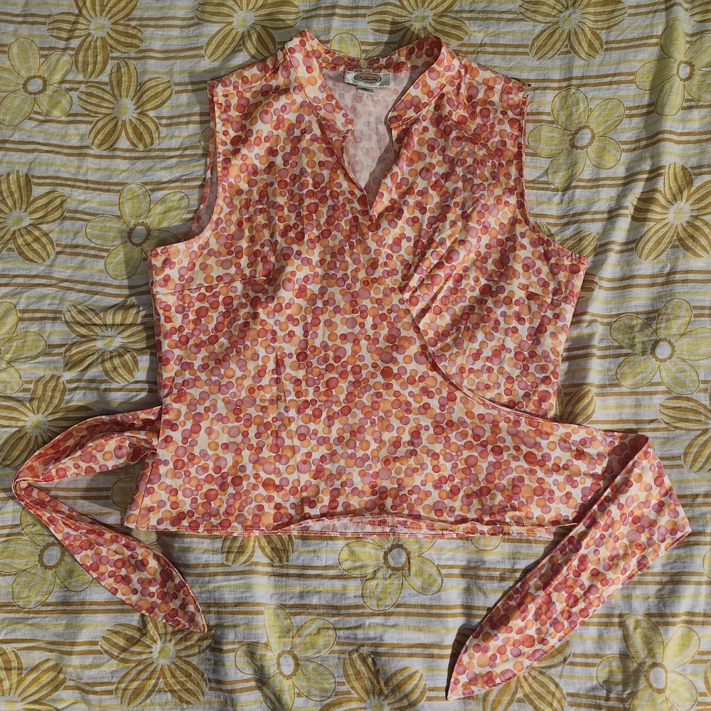 Talbots Pink and Orange Dotted Wrap Blouse